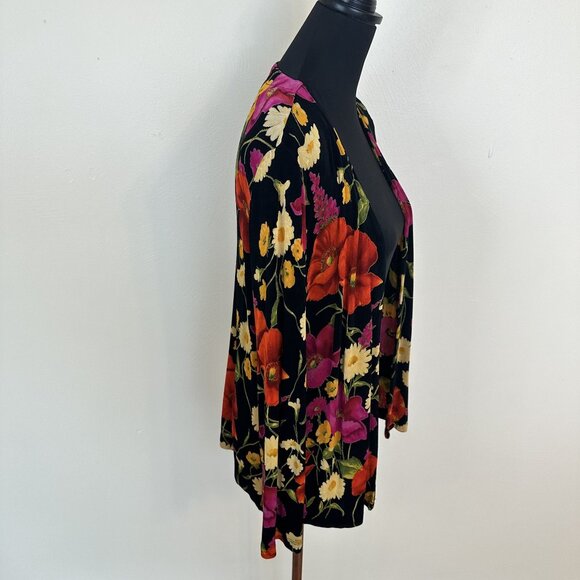 Vintage Womens Floral Print Cardigan Top Open Front Large Slinky Travel Blouse - Picture 7 of 7
